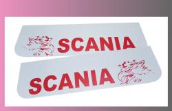 zástěra kola SCANIA 600x180-pár-přední-bílá-červené písmo-GRIFFIN 